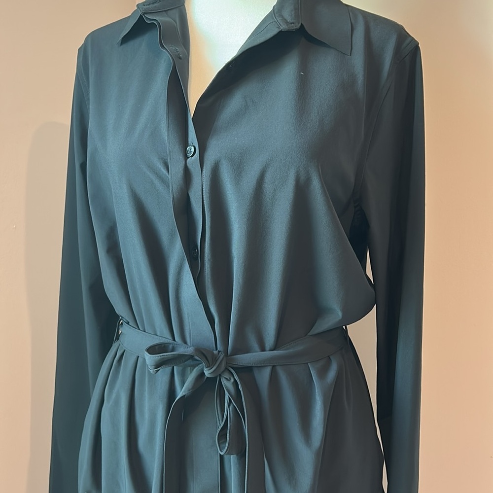 Athleta Urbanite Black Long-Sleeve Button Front Shirt Dress Midi Small - Picture 4 of 11